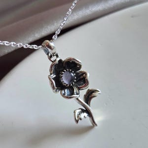 925 Sterling Silver Flower Amethyst Pendant - Flower amethyst charm - Silver floral jewelry - Designer jewelry - Birthstone jewelry image 3