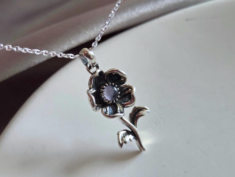 925 Sterling Silver Flower Amethyst Pendant - Flower amethyst charm - Silver floral jewelry - Designer jewelry - Birthstone jewelry image 3