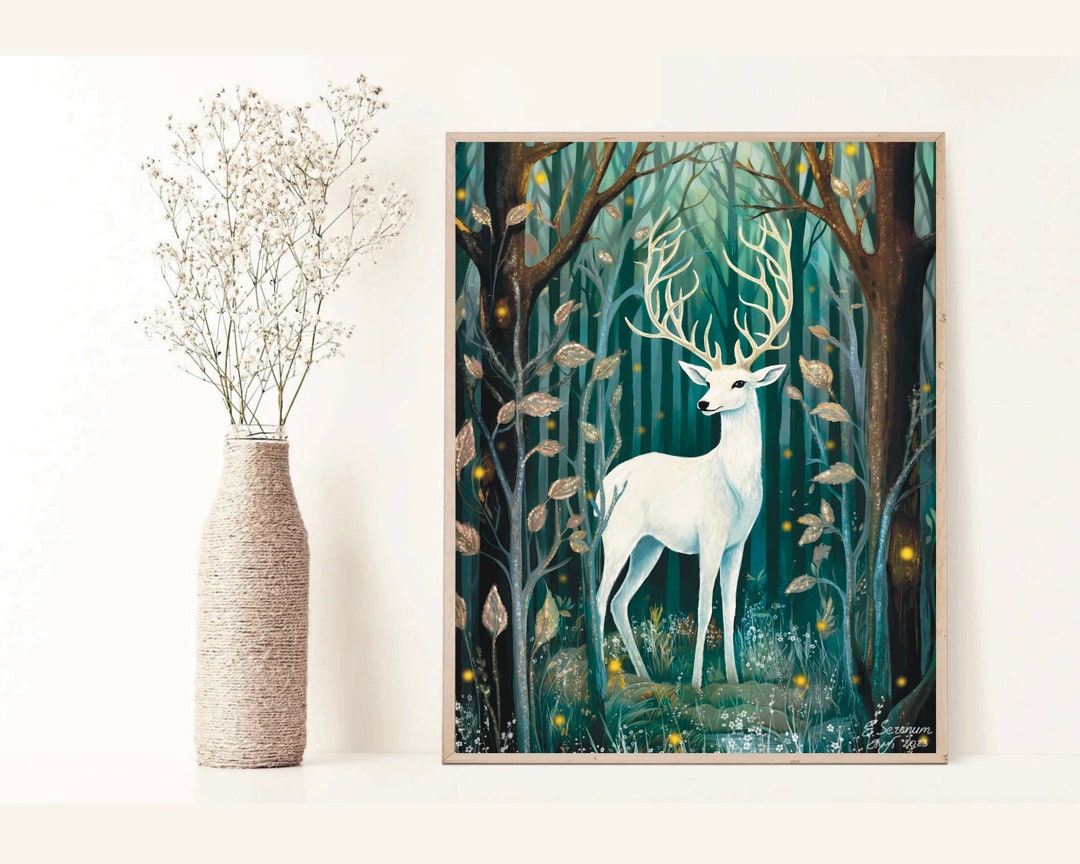 A3 A4 A5 Deer in the Forest Art Print - Cute Deer Art Print - Deer Wall ...