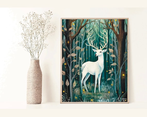 A3 A4 A5 Deer in the Forest art print - Cute Deer art print - Deer wall art - Poster - Woodland art - Deer animal print