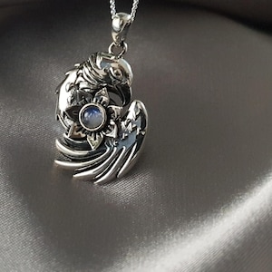925 Sterling Silver Sleeping Phoenix Pendant - Garnet necklace - Phonix - Silver garnet pendant - gift for her - by SERENUM Moonstone