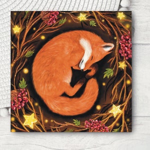 Cute Fox and Hare Greeting Cards - Square Christmas greeting cards - Blank inside - Any occasion card 14.8cm x 14.8cm - 6 inches Forest art