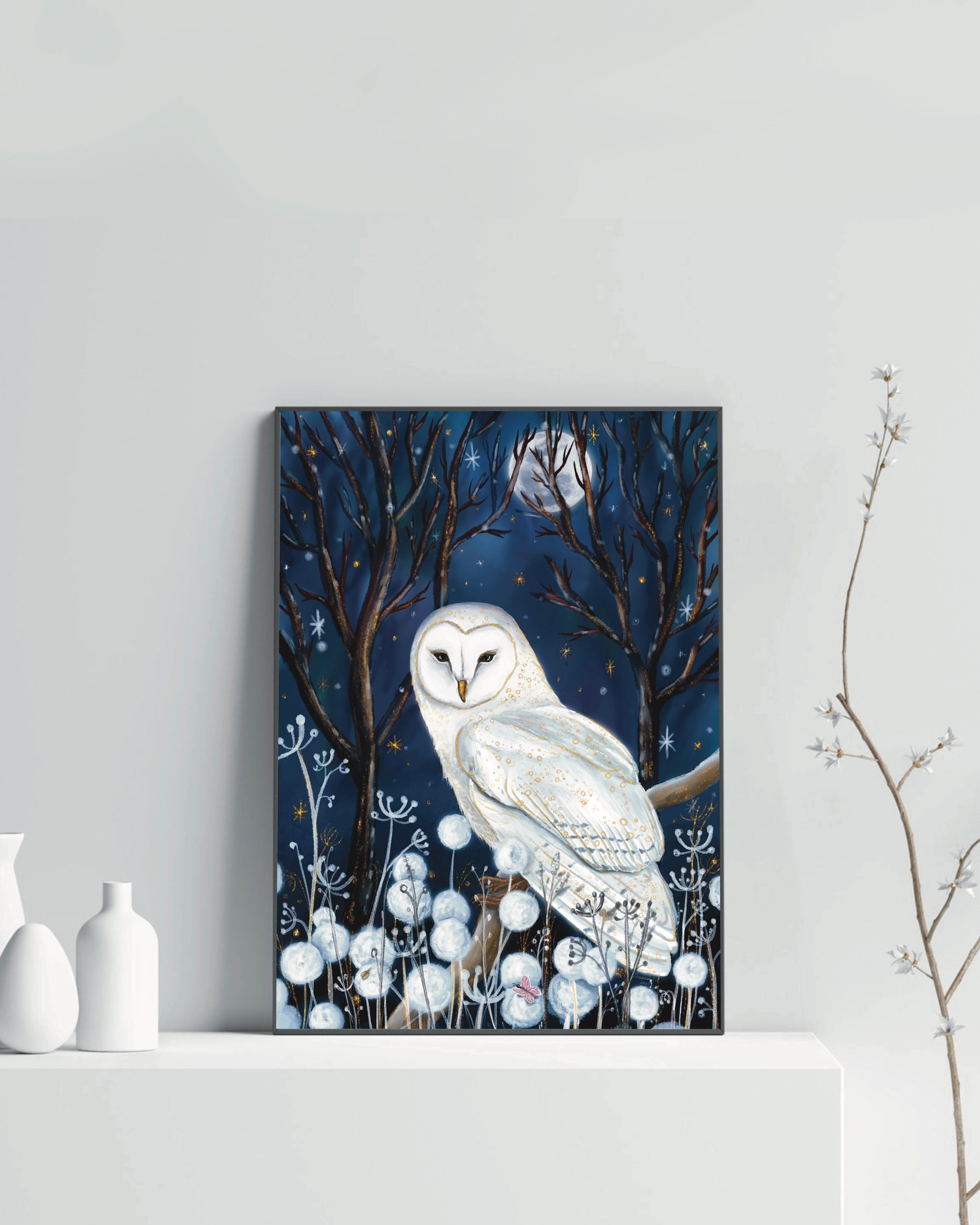 A4 A5 Barn Owl Spiritual Art Spirit Night Owl Print Blue - Etsy