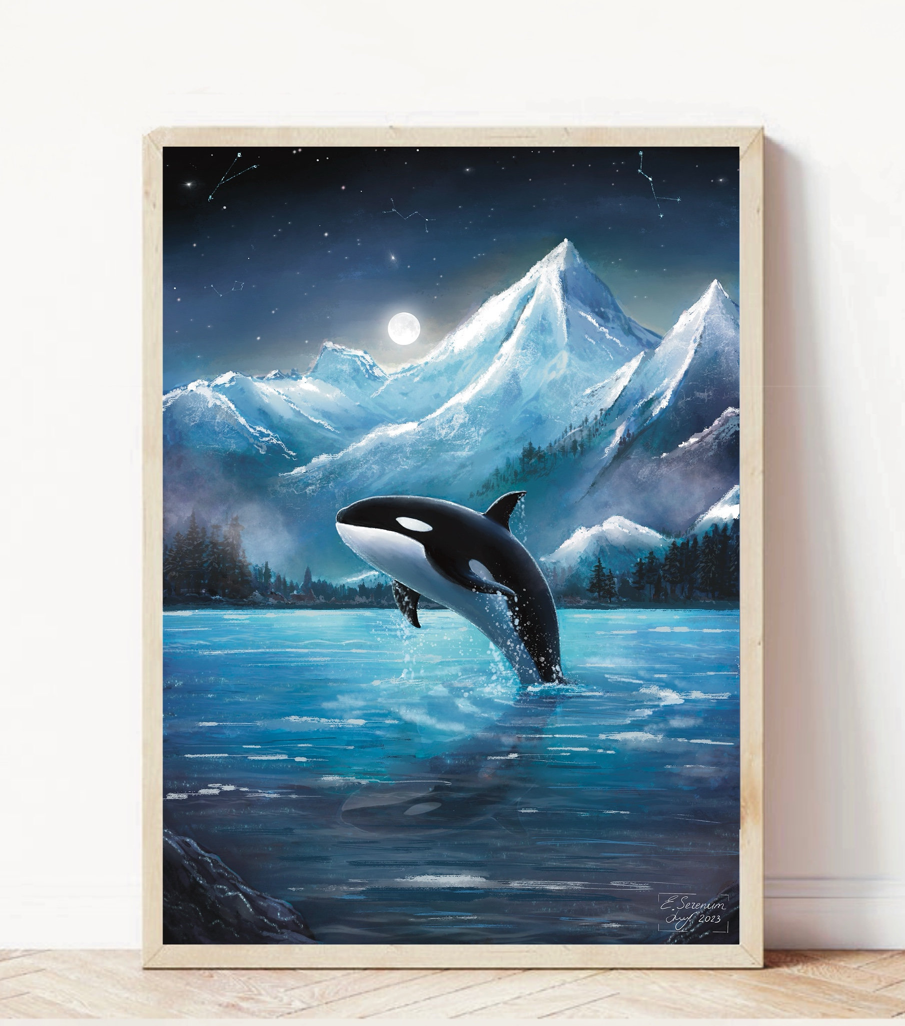 WTW アート　A3 A3 Large Print | Orca Whale Art Print | Whale Nursery Art | Arctic