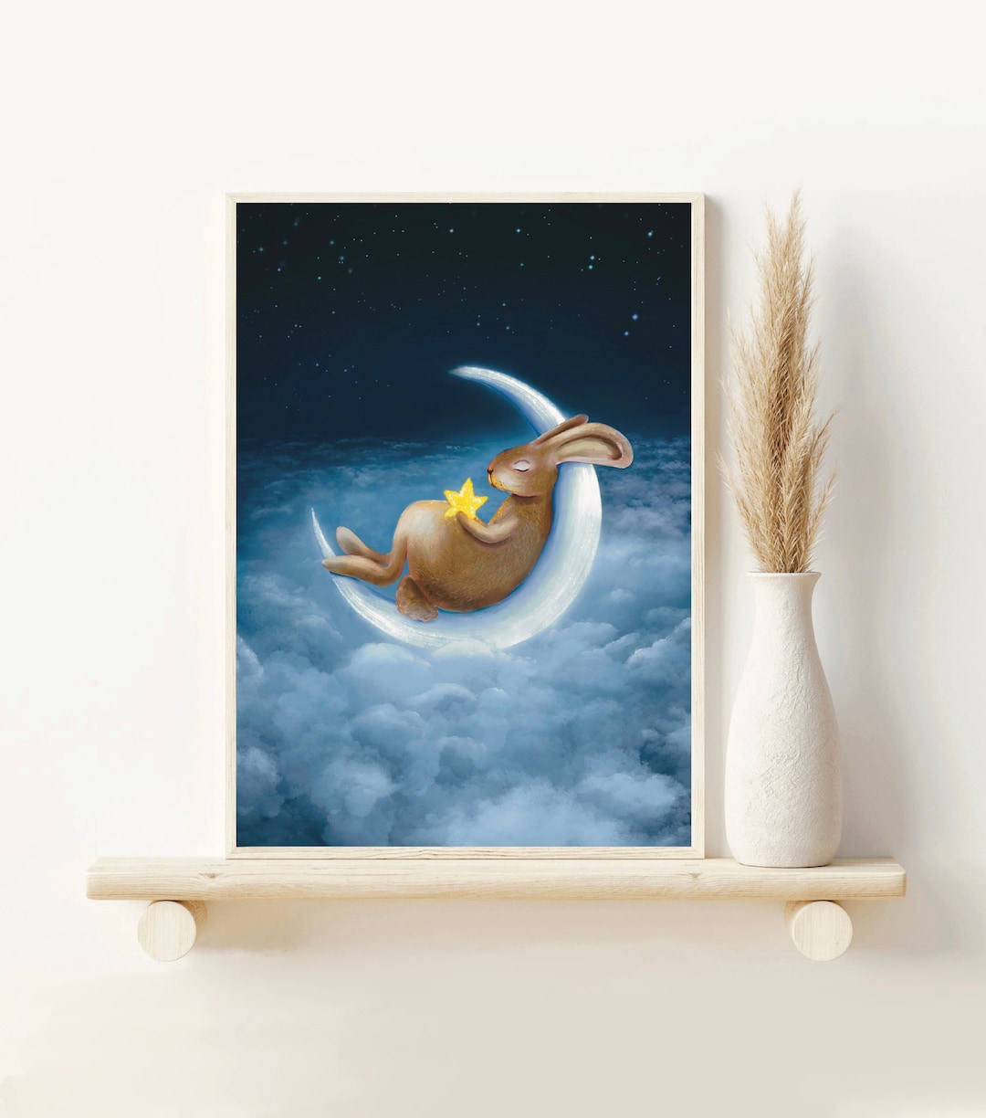 A3 A4 A5 Moon and Hare Night Print | Blue Dreamy Hare Poster | Sleeping ...
