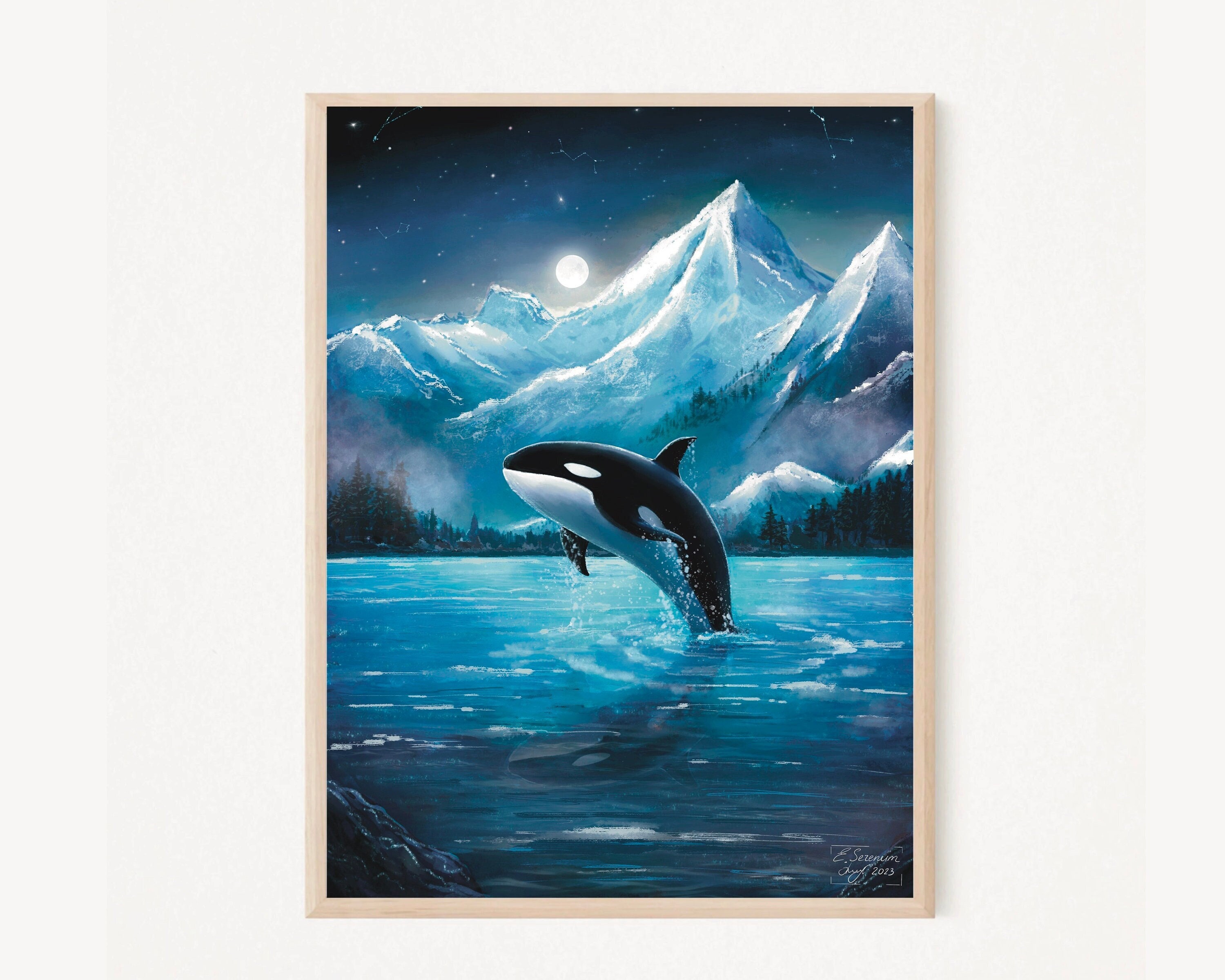 WTW アート　A3 A3 Large Print | Orca Whale Art Print | Whale Nursery Art | Arctic