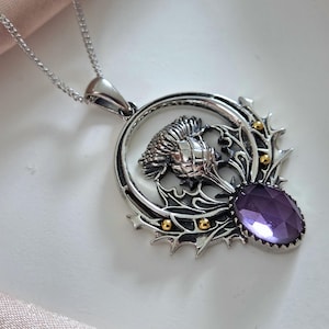 925 Sterling Silver Thistle Pendant - Amethyst Thistle jewelry - Flower pendant - Thistle necklace - birthstone necklace - Scottish Thistle