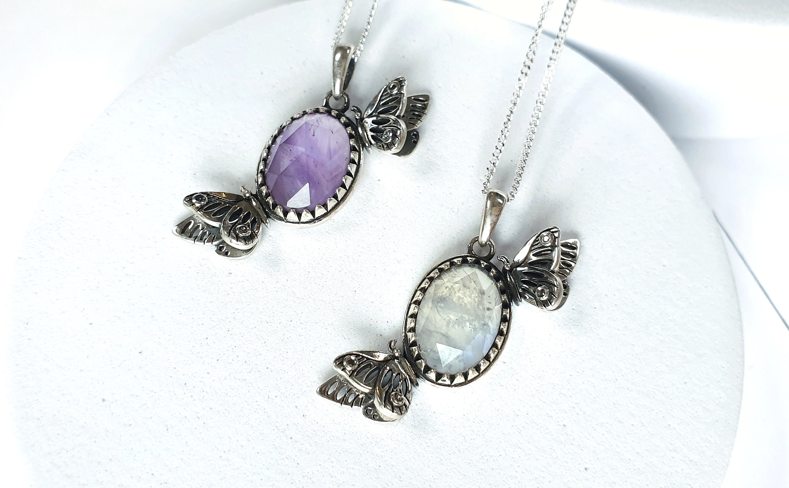 Ciondolo a forma di farfalla - ciondolo in argento 925 con pietra preziosa ametista, regalo per figlia - Italia