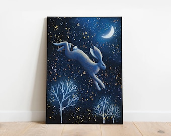 Whimsical Spiritual Art prints - Any 2 or Any 4 or Any 6 - A5 and A4 Original Art prints - Moon - Nature - Hare - Owl - Forest - Night art