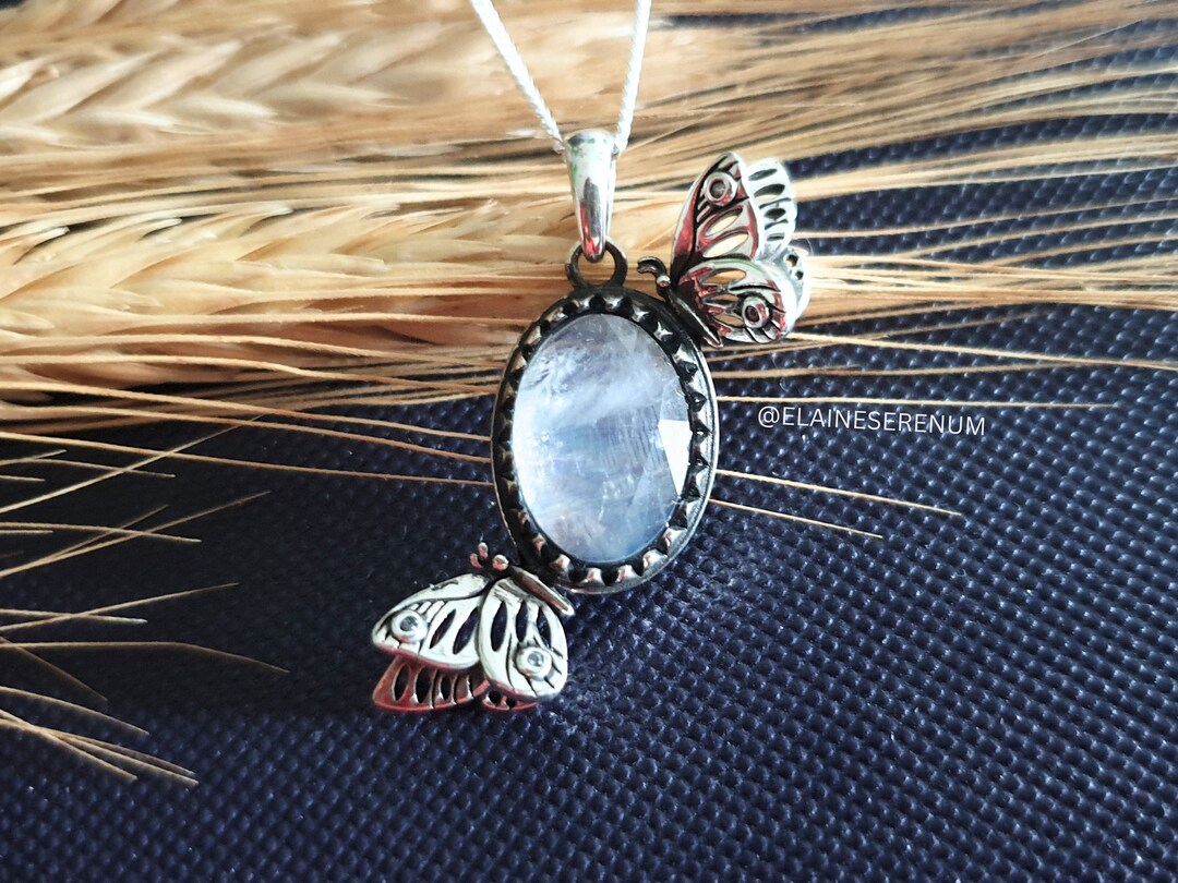 925 Sterling Silver Candy Butterfly Pendant Natural Moonstone Jewelry