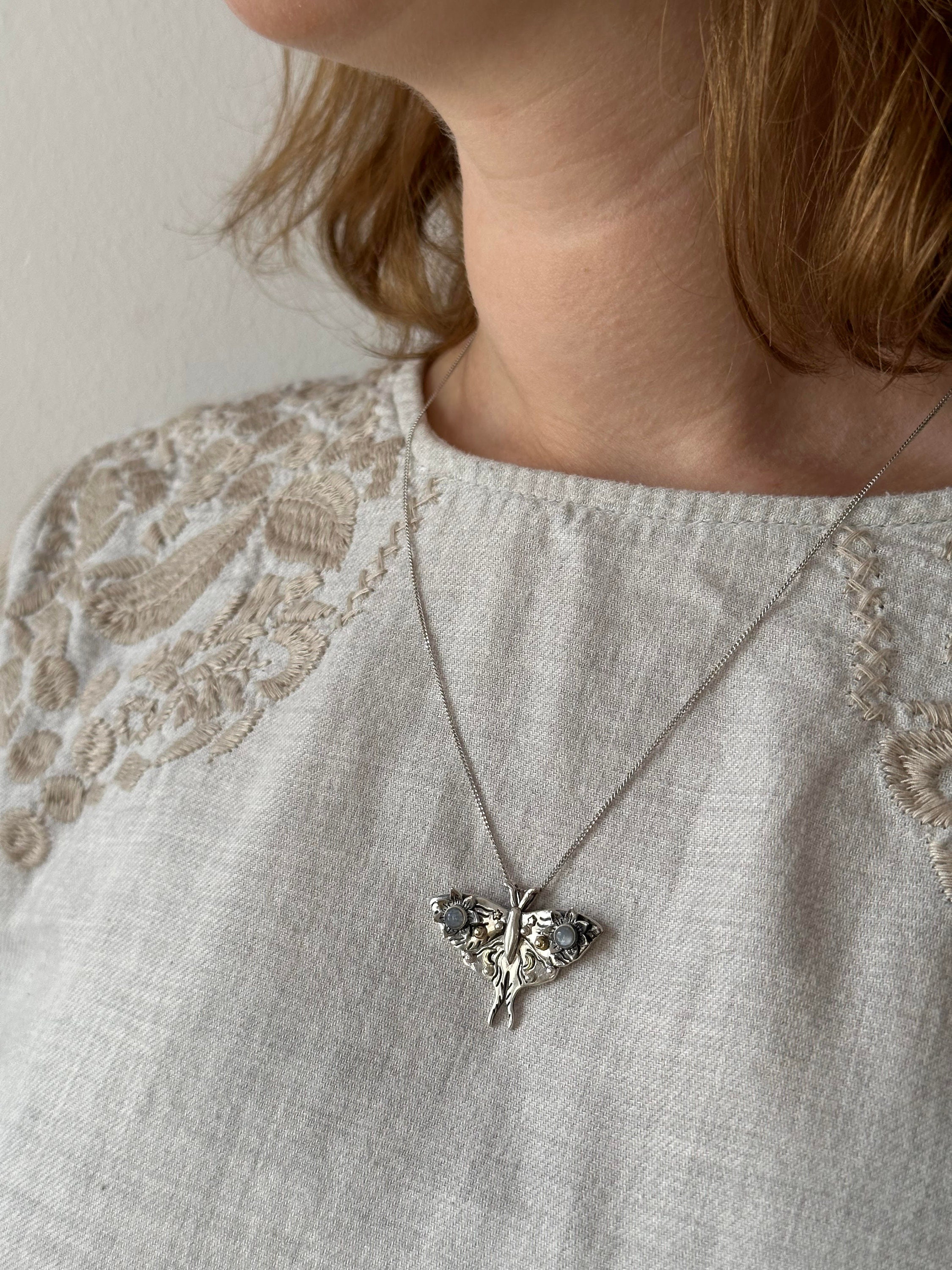 Moth Friend Silver Moth Pendant - Moonstone Jewelry - Night Moth Pendant ...