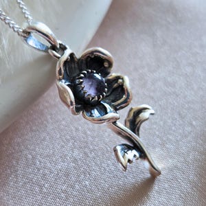 925 Sterling Silver Flower Amethyst Pendant - Flower amethyst charm - Silver floral jewelry - Designer jewelry - Birthstone jewelry image 1