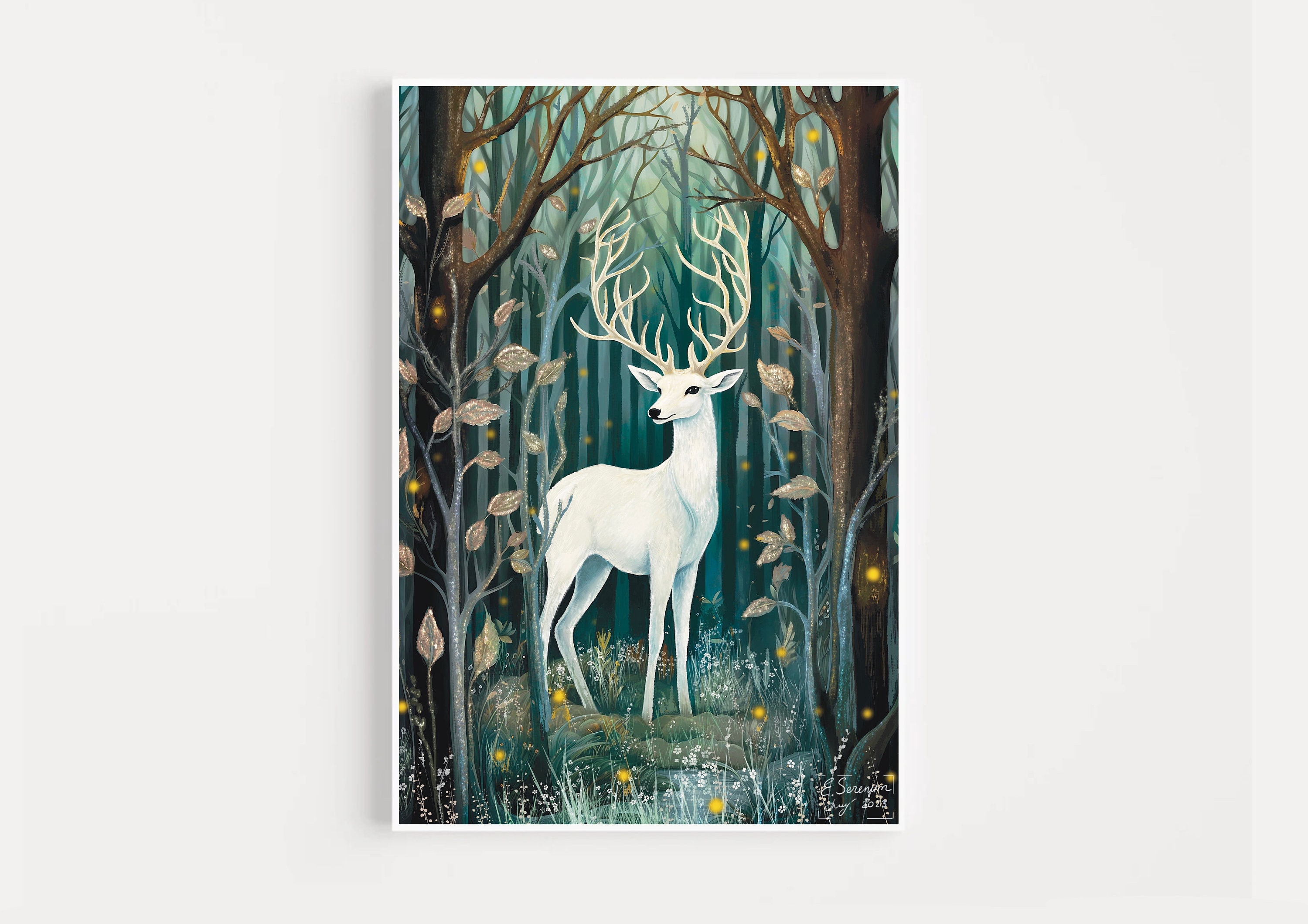 A3 A4 A5 Deer in the Forest Art Print - Cute Deer Art Print - Deer Wall ...