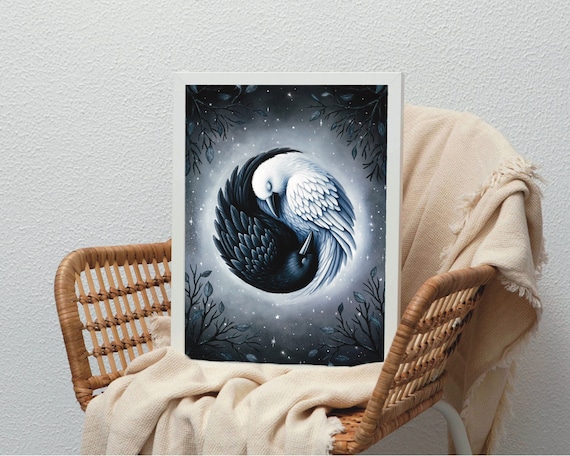 A4 A5 Crow Balance Art print | Spiritual | Spirit guide art | Raven print | Witch Art print | Fantasy Art poster | Enchanted night art