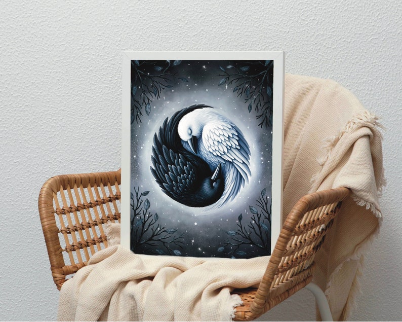 Crow art print, Raven art, witch art print, ying yang art
