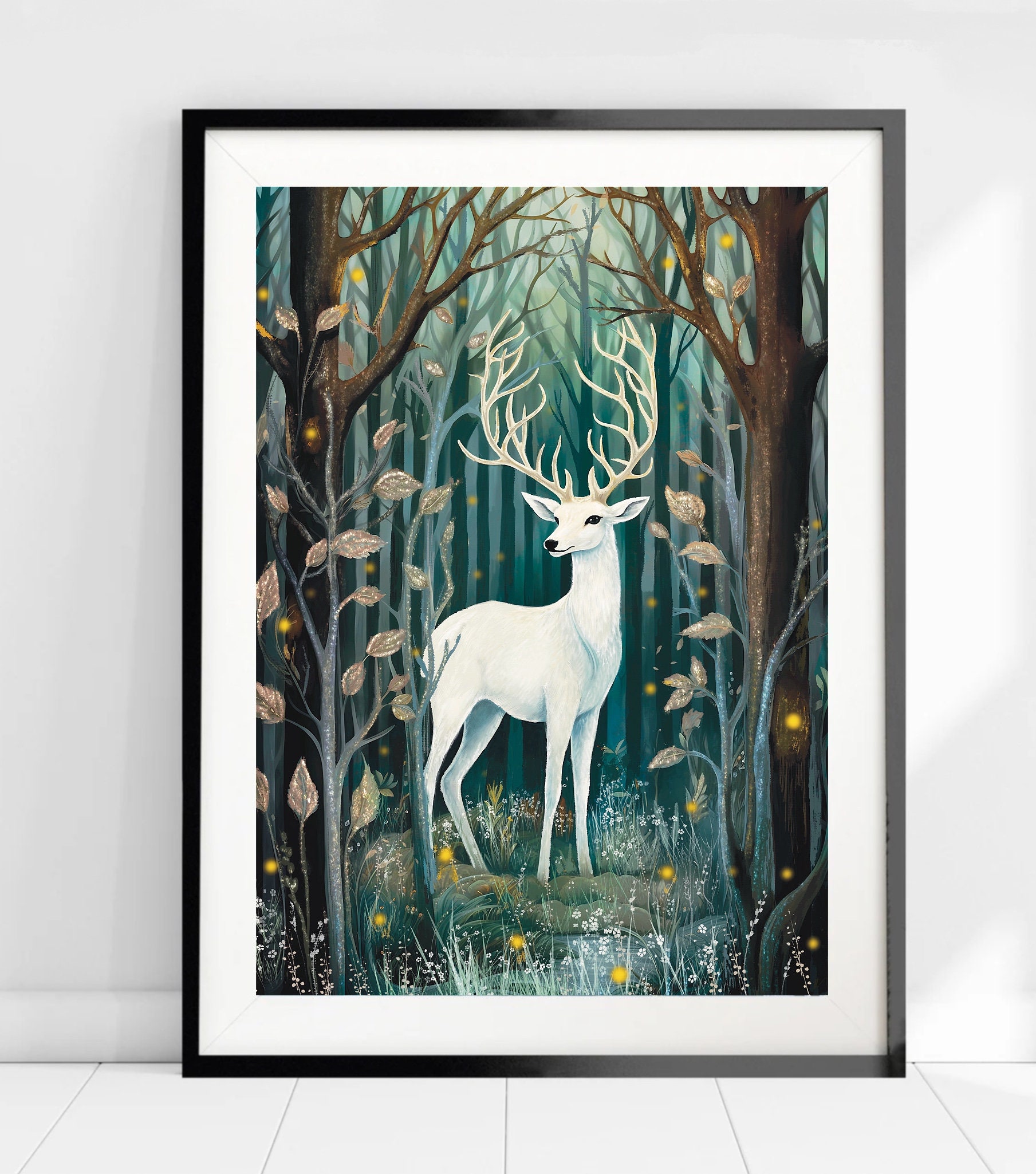A3 A4 A5 Deer in the Forest Art Print - Cute Deer Art Print - Deer Wall ...