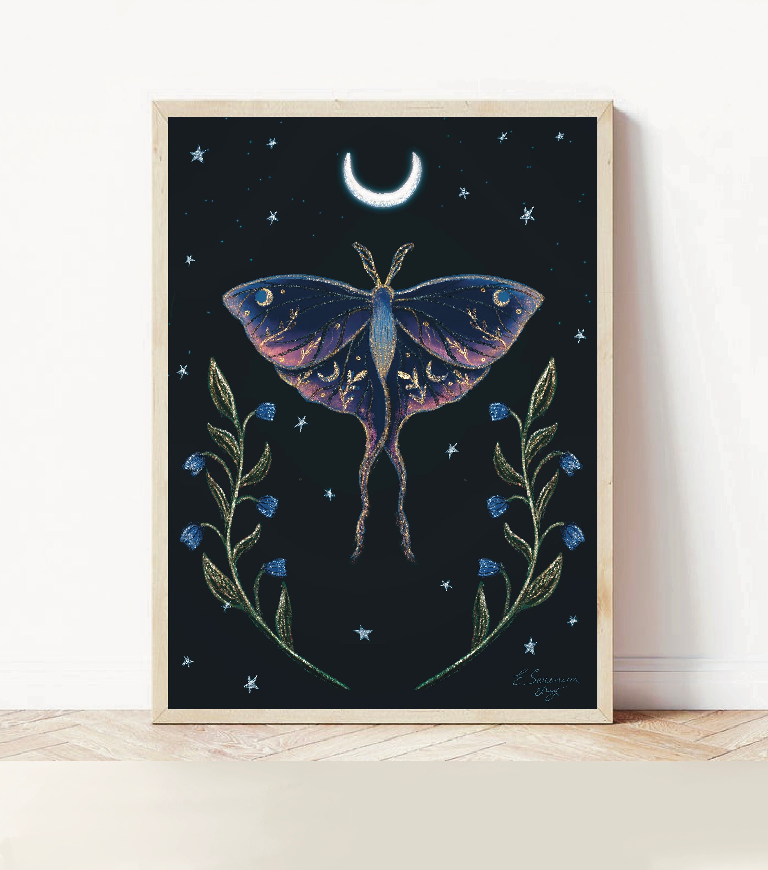 Instant Download - Mystical Moth and Moon Crescent Art - Celestial Wall ...