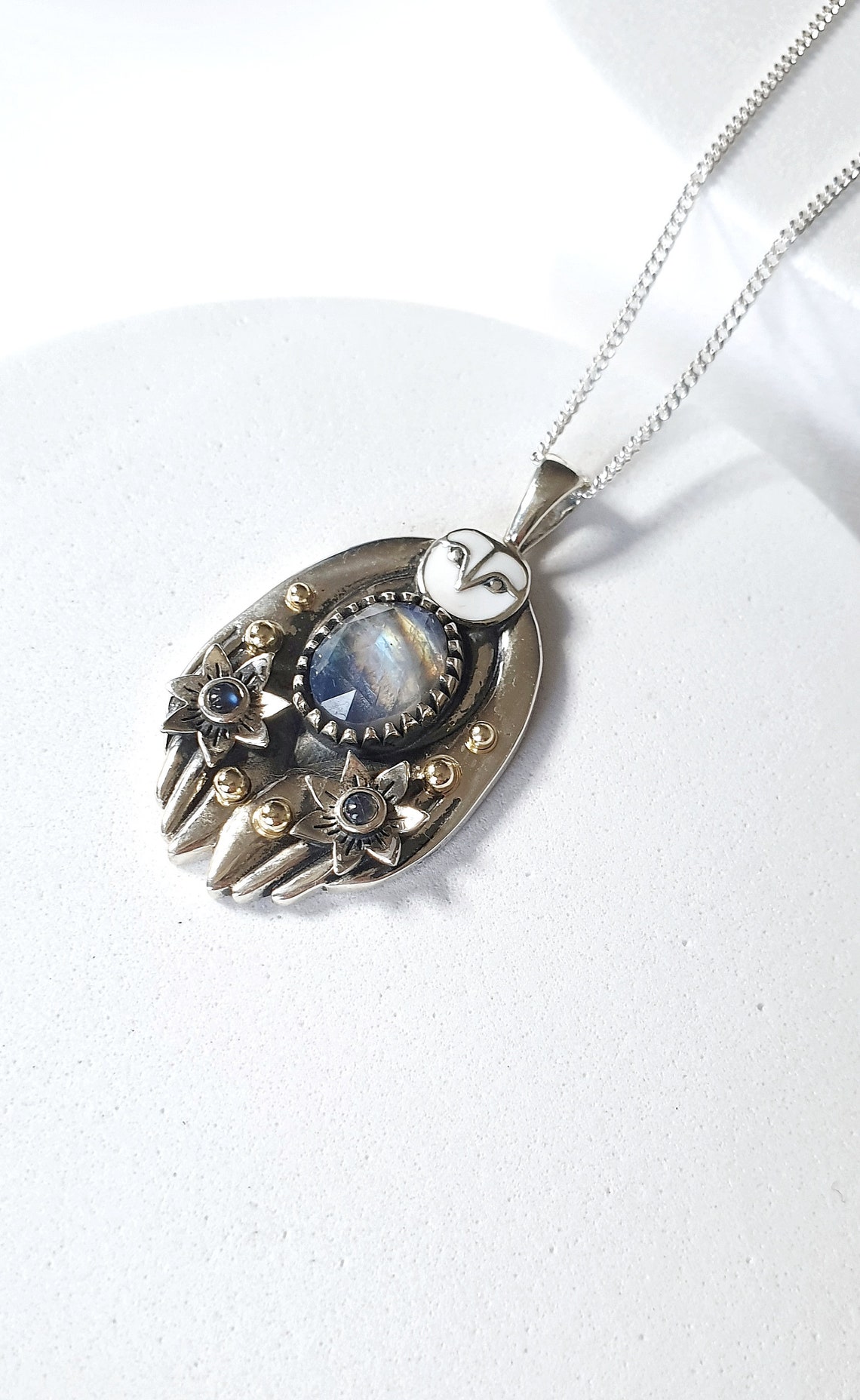 925 Sterling Silver Owl Pendant - Natural Moonstone Jewelry - Gift for ...