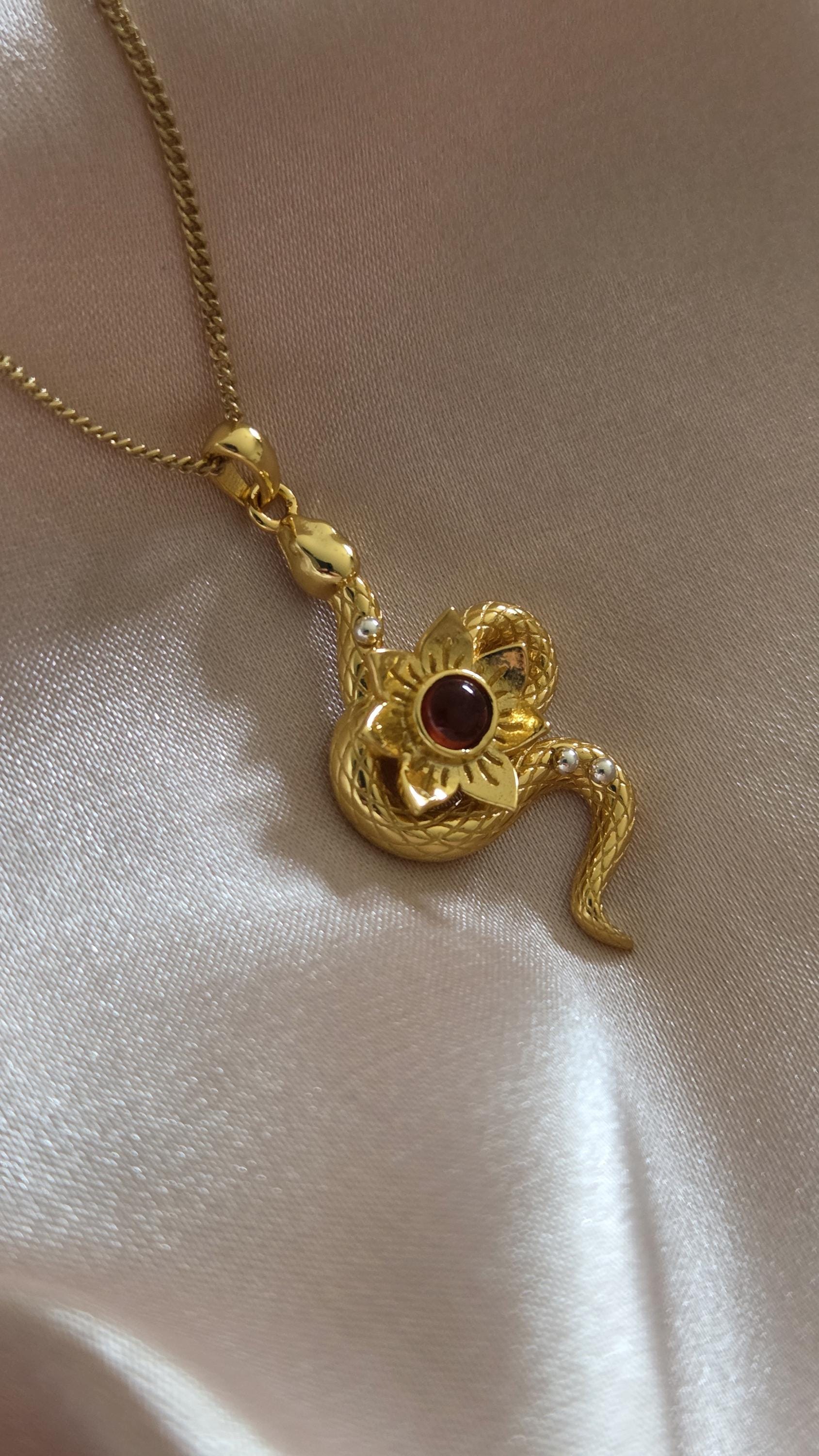 18k Gold Snake Pendant - Moonstone jewelry - Snake pendant -