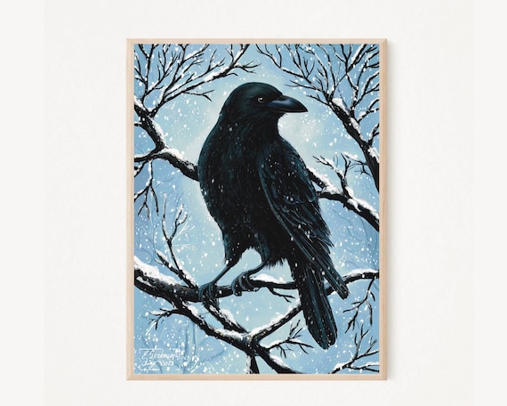 A5 A4 A3 Original Art print | Spiritual | Spirit Guide art | Wiccan art print | Crow Art print | Fantasy Art poster | Whimsical winter art