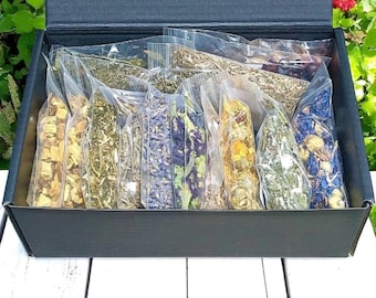 Custom Apothecary Natural herb Kit with 10 bags, Witchy Starter Set
