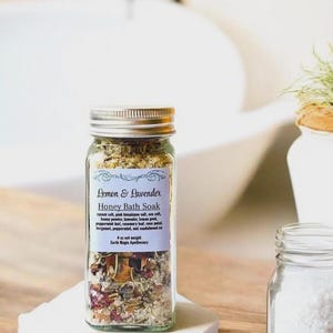 Organic Lemon Lavender Bath Soak, Aromatherapy Honey Bath Tea