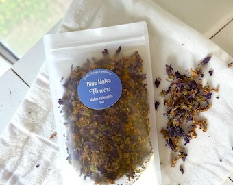 Blue Mallow Flowers Dried Botanical Petals, malva sylvestris, herbal tea blend