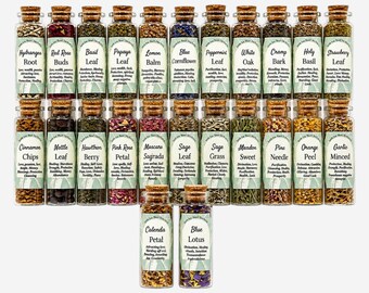 15ml Apothecary Spellwork Herb Bottles A–K • witchcraft and ritual supply for manifestation & protection