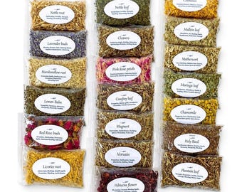 Large Apothecary Ritual Herb Kit • Witchcraft Ritual Supplies •  1-60 assorted labeled botanical bags for Spellwork