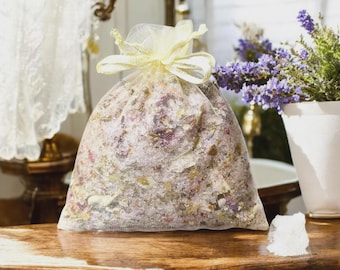 Organic Lavender and Sage Salt Bath Soak - Floral Bath Tea Sachet
