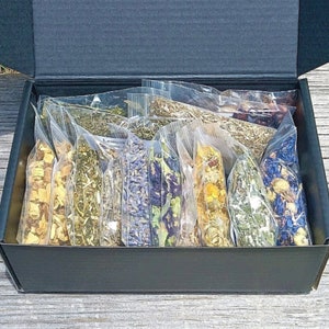 Herb Starter Kit, Wicca Apothecary Box Set, 10 Bags w/Box, Beginner Witch Herb Kit, Pagan