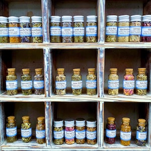 Witchy Herbs M - Z, Apothecary Glass bottles-Witchcraft Altar Tools Supplies-Protection Herb Spell Jars