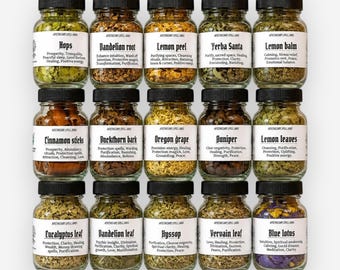 Apothecary Jars, Dried Witchcraft Herbs A-K, Ritual Botanicals for Spell Jars 2oz