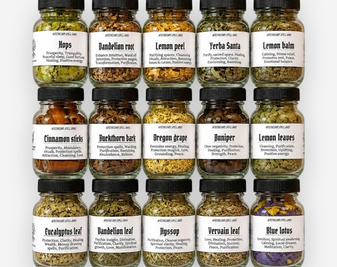 Apothecary Jars, Dried Witchcraft Herbs A-K, Ritual Botanicals for Spell Jars 2oz