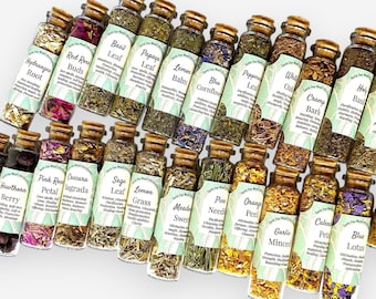 Custom Apothecary Witchcraft Herb Spell Bottle Set - 20ml Dried Witchy Herb Jar Collection