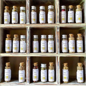 Apothecary Spell Jars - A - K Witchcraft Herb Bottles for Spellwork 15ml