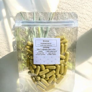 Organic Neem & Turmeric Ayurvedic Capsules Vegetarian 500mg Made fresh to order