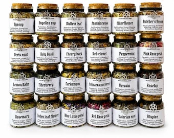 Witchcraft Spell Herb Jars A - K - 1.7oz (50ml) Apothecary Ritual Herb Jar