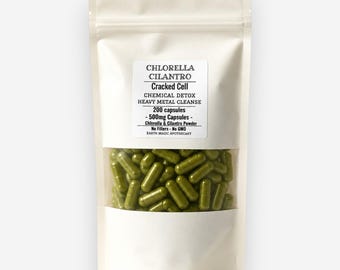 Chlorella Cracked Cell & Cilantro Vegan Capsules 500mg, Non-GMO No fillers