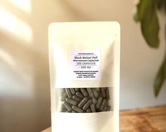 Organic Black Walnut Hull & Wormwood 500mg Vegetarian Capsules Made fresh to order