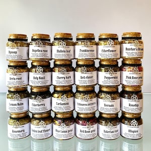 Custom Apothecary Glass Herb Jars L - Z - Witchcraft Spell Jars 1.7oz, 50ml