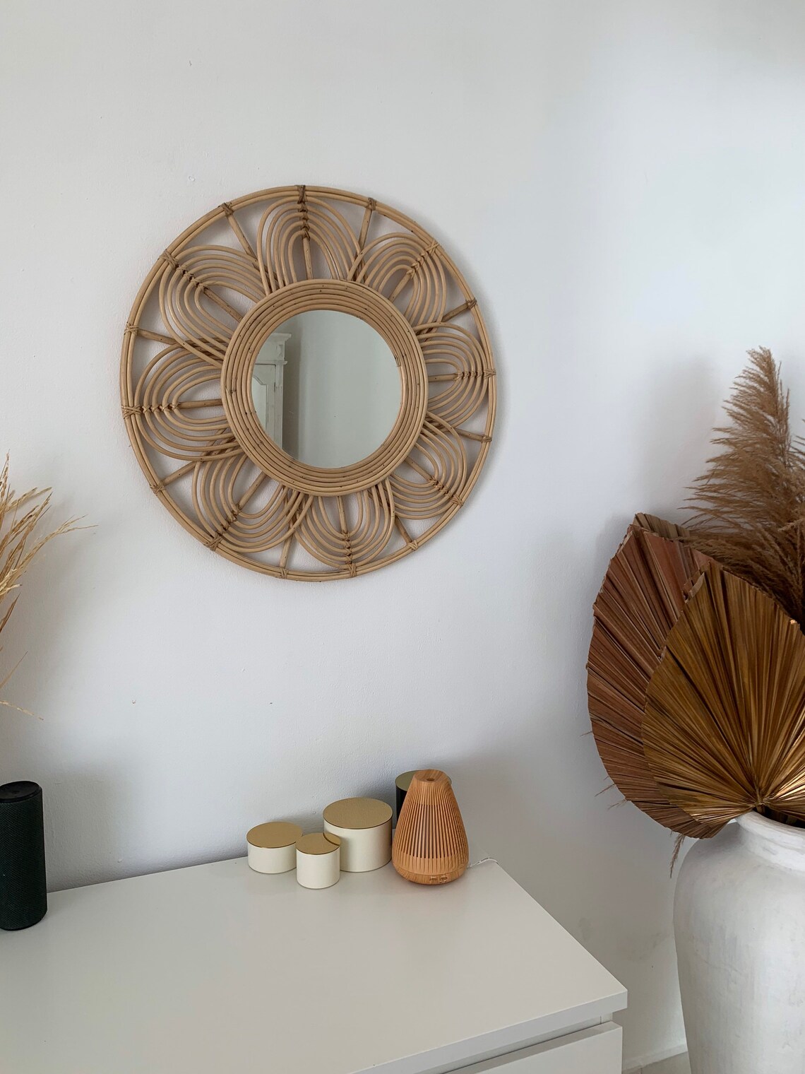 Bohemian Rattan Mirror Wall Hanging Rattan Mirror Framed Wall Etsy