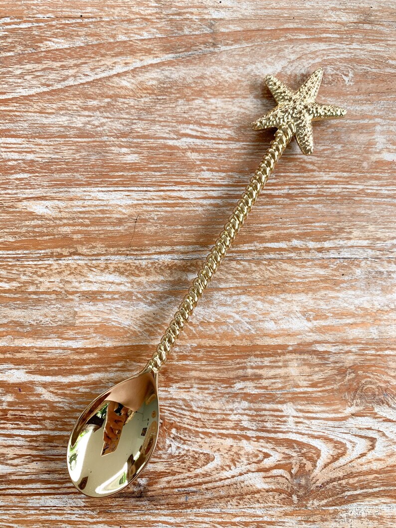desert spoon Gold spoons Brass desert soup dinner spoons SET of 2 star spoon decor spoon clam shell spoons soup spoon kitchen decor