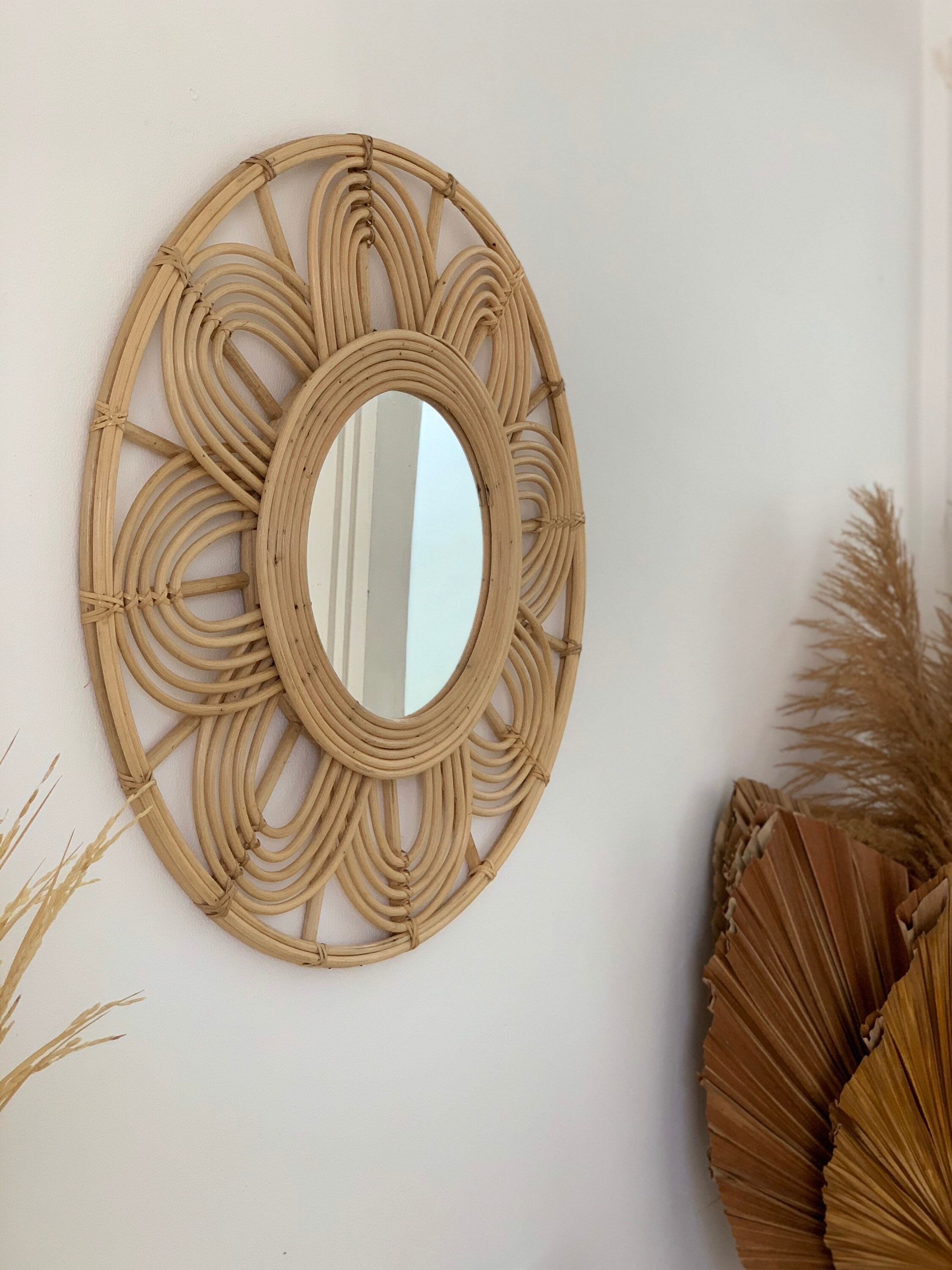 Bohemian Rattan Mirror Wall Hanging Rattan Mirror Framed Wall Etsy