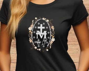 Miraculous Medal shirt, Catholic shirt, Catholic gifts for women, Marian Cross Shirt, Holiday Gifts Idea, Religious Shirt, Immaculate Heart