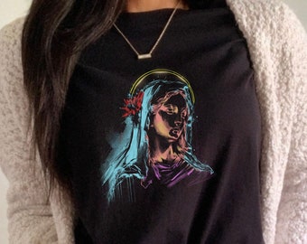 Virgin Mary Shirt Catholic gifts for women Catholic T-shirt Catholic Tee Catholic Art Apparel shirts Marian Design shirt