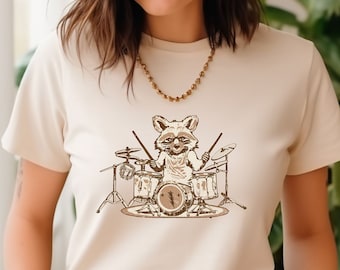 Raccoon Drummer T-Shirt Shirt for Drummers Gift for Musician Funny Raccoon Tee Drummer Shirt Musician Shirt Unique Racccon Drummer tee