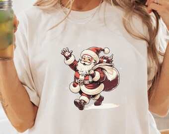 Retro santa shirt Santa Merry christmas Tee Vintage santa Claus graphic Tee classic christmas Xmas women Men gifts old fashioned santa Tee