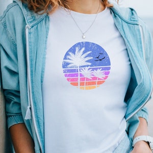 Retro Tropical Sunset Summer Shirt  Vintage Palm Tree Shirt Nature Shirt Palm Beach Shirt Cute Unisex Graphic Tee summer Vibes