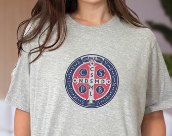 St. Benedict Medal T Shirt, Catholic Saints Gifts Men and Women, Traditional catholics shirt, Religious Benedictine shirt, Catholic Cross